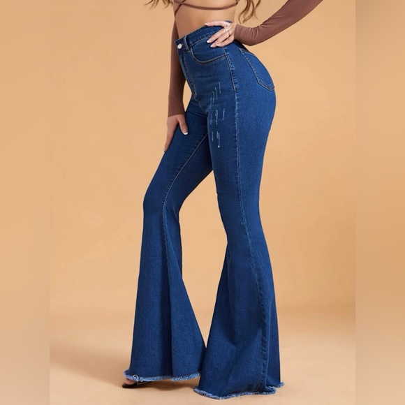 SOLD GORGEOUS SHEIN Medium Wash High Waisted Bell Bottom Stretch Jeans - Picture 5 of 11